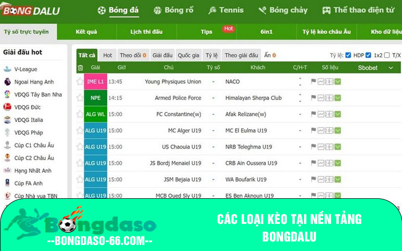 Các loại kèo tại nền tảng bongdalu